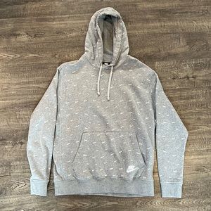 Nike Hooded Sweatshirt Large. Gray w/White Nike Swooshes.  Men’s. Excellent